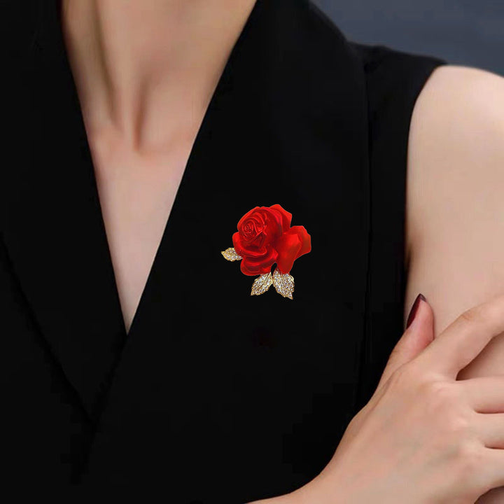 Luxury Rose Flower Shape Brooch Shining Rhinestones Pin Elegant Suit Coat Overcoat Badge Clothes Accessories Image 3