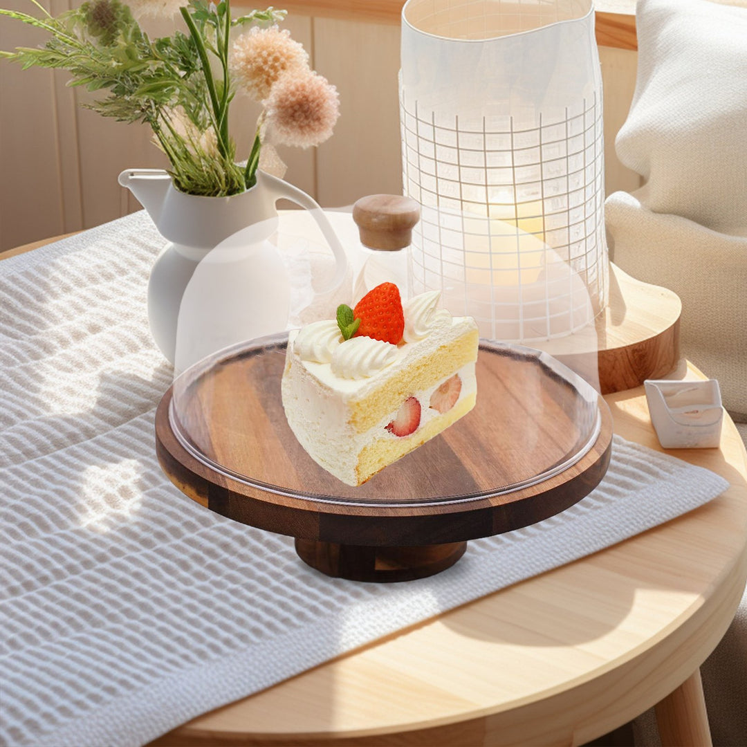 12 Inch Wooden Cake Stand with Lid Handle Round Dessert Display Tray Charcuterie Board Cupcake Holder Storage Rack with Image 4