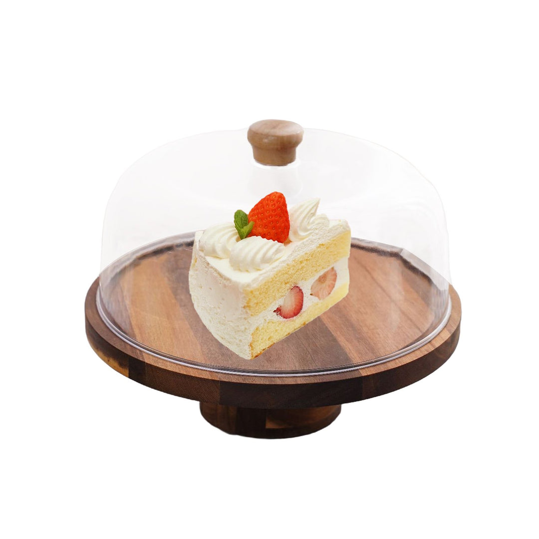 12 Inch Wooden Cake Stand with Lid Handle Round Dessert Display Tray Charcuterie Board Cupcake Holder Storage Rack with Image 4