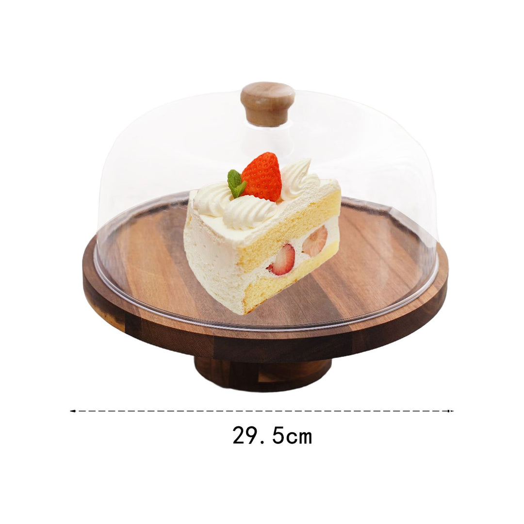 12 Inch Wooden Cake Stand with Lid Handle Round Dessert Display Tray Charcuterie Board Cupcake Holder Storage Rack with Image 6