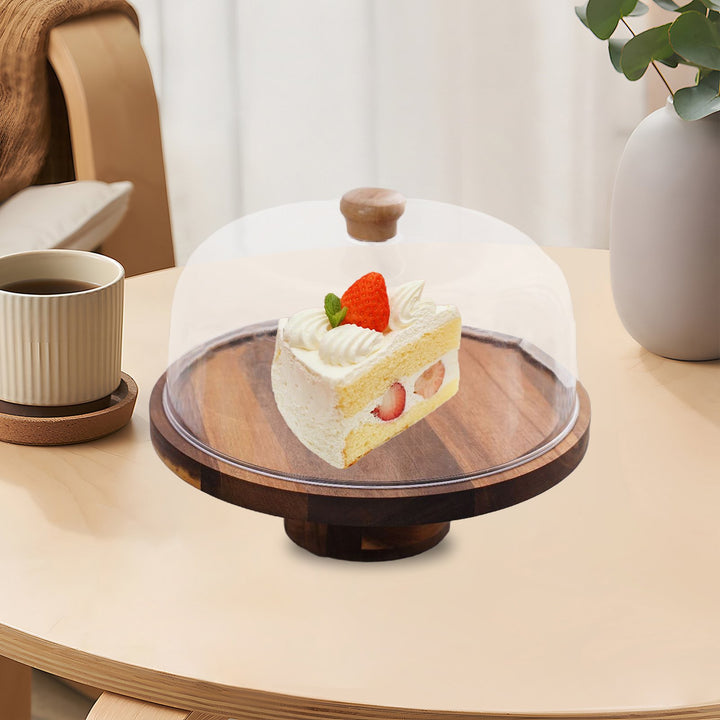 12 Inch Wooden Cake Stand with Lid Handle Round Dessert Display Tray Charcuterie Board Cupcake Holder Storage Rack with Image 9