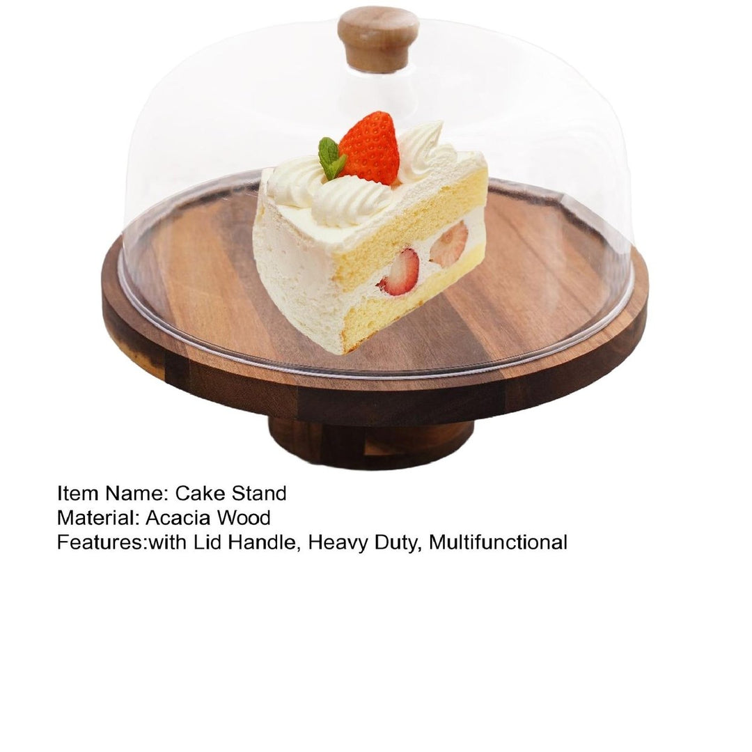 12 Inch Wooden Cake Stand with Lid Handle Round Dessert Display Tray Charcuterie Board Cupcake Holder Storage Rack with Image 11