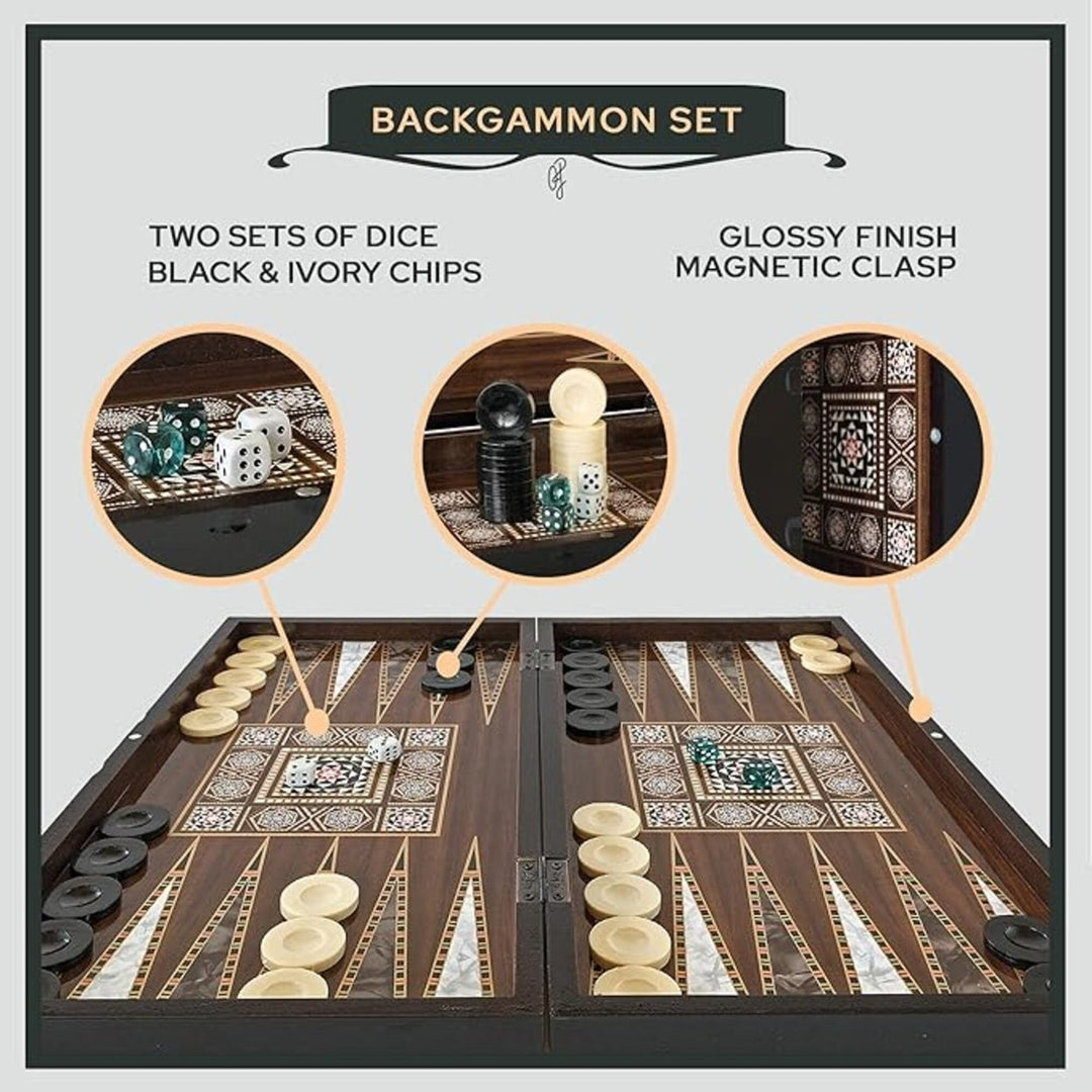 20"inch Backgammon Set for Adults X Large Wooden Game Board Handmade Game Sets and Checkers Gift Ideas for Dad Image 4