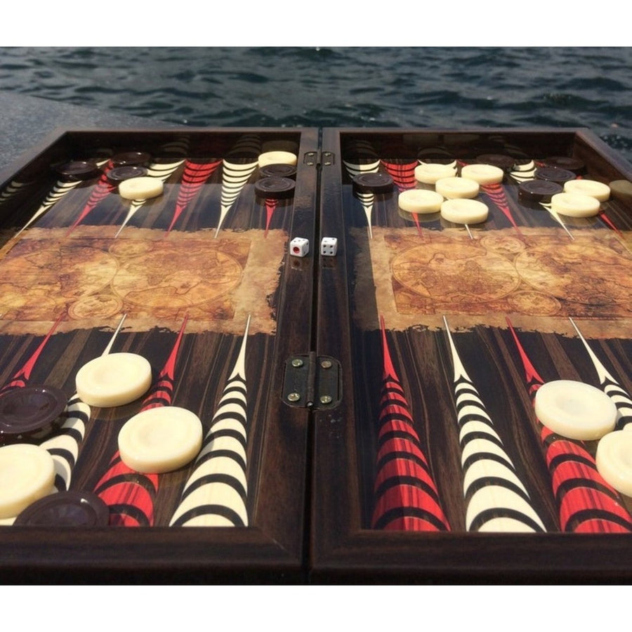 20"inch Backgammon Set for Adults X Large World Map Wooden Game Board Handmade Game Sets and Checkers Gift Ideas for Dad Image 1