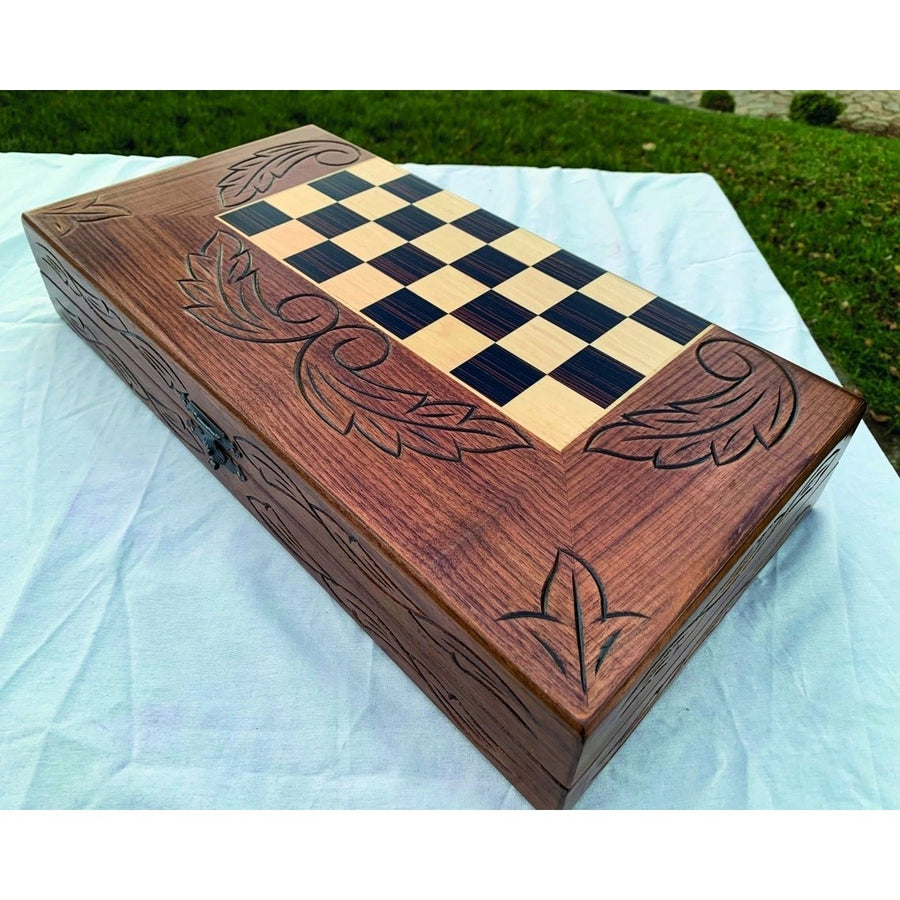 20"inch Backgammon Chess Sets for Adults X Large Solid Wooden Game Board Handmade Game Gifts Idea for Dad and Birthday Image 1