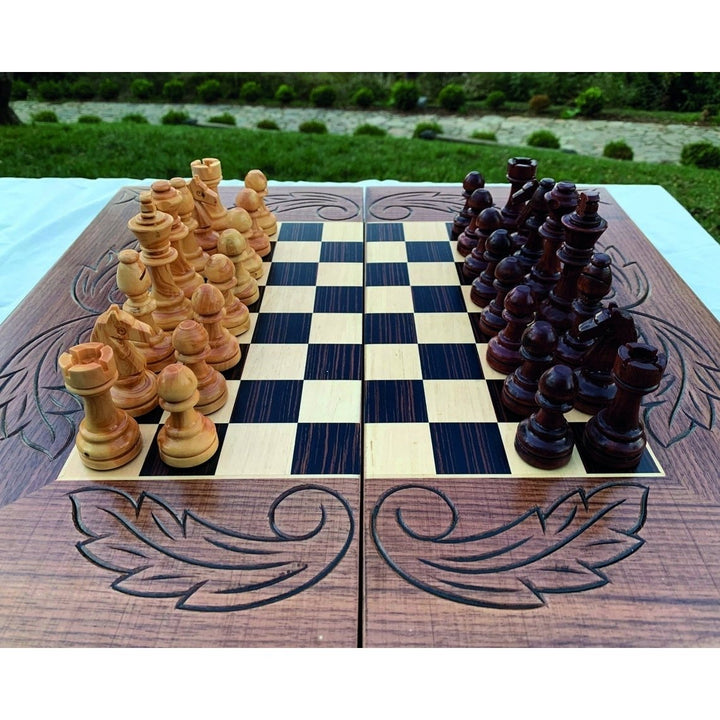 20"inch Backgammon Chess Sets for Adults X Large Solid Wooden Game Board Handmade Game Gifts Idea for Dad and Birthday Image 4