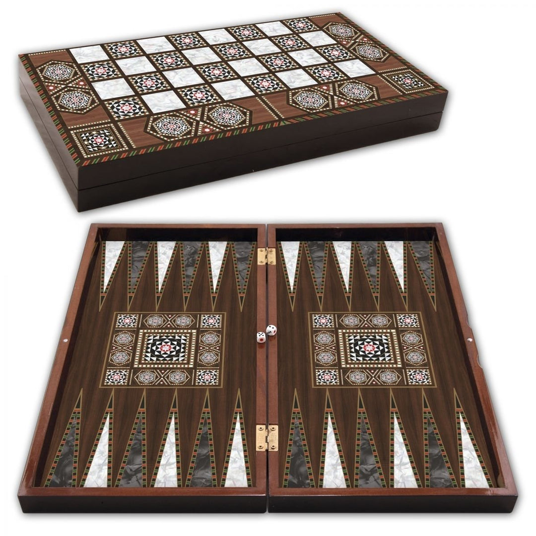 20"inch Backgammon Set for Adults Mosaic X Large Wooden Game Board Handmade Game Sets Gift Ideas for Dad and Husband Image 1