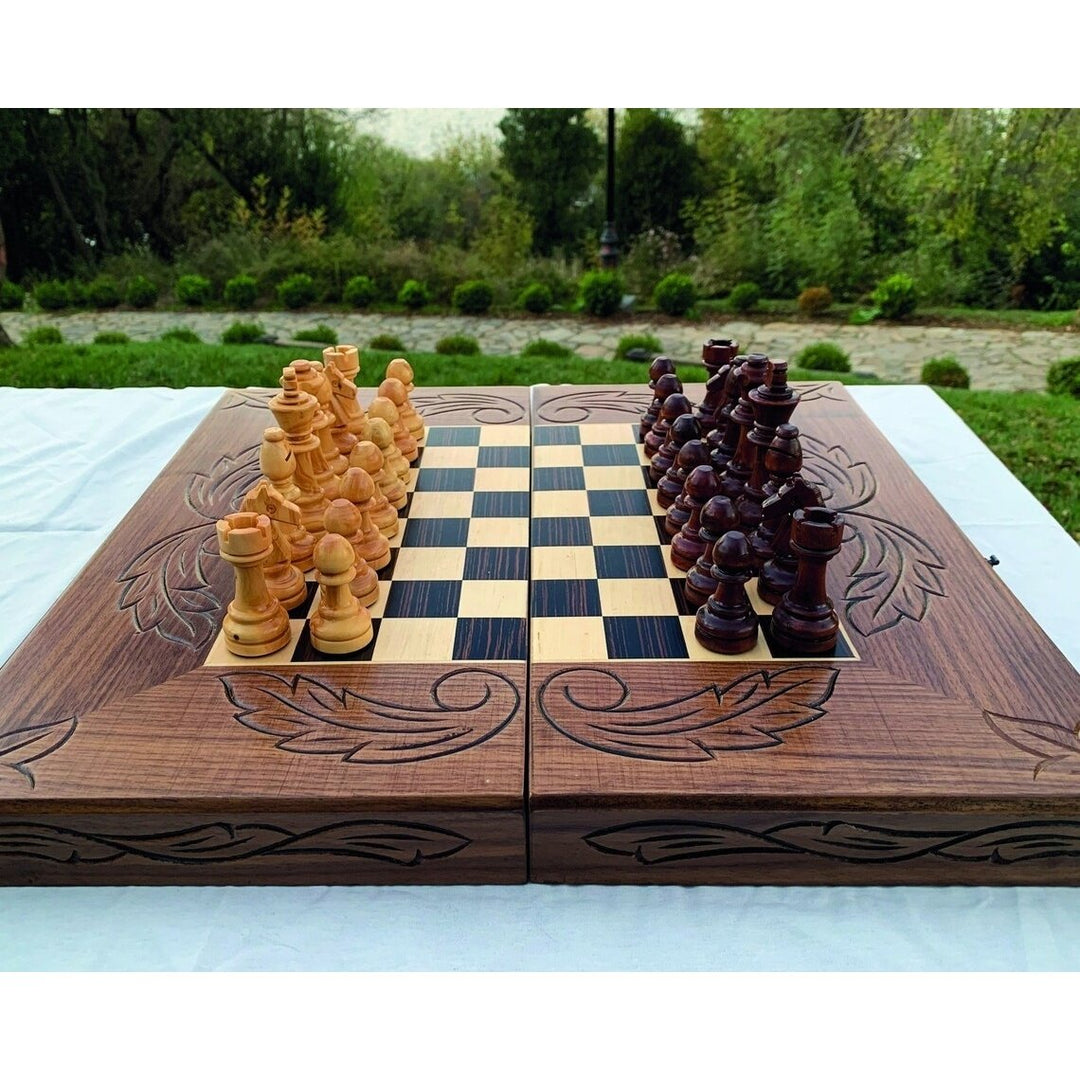 20"inch Backgammon Chess Sets for Adults X Large Solid Wooden Game Board Handmade Game Gifts Idea for Dad and Birthday Image 8