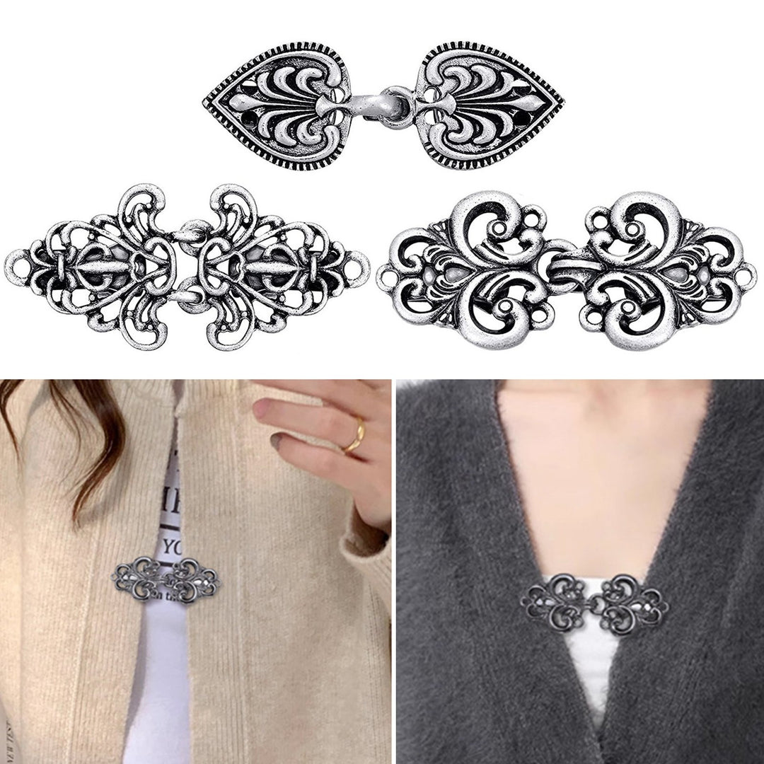 3 Pcs Shawl Collar Clip Buttons Retro Design Sweater Cardigan Clips Electroplated 3 Styles Shawl Closures Buckles Image 3