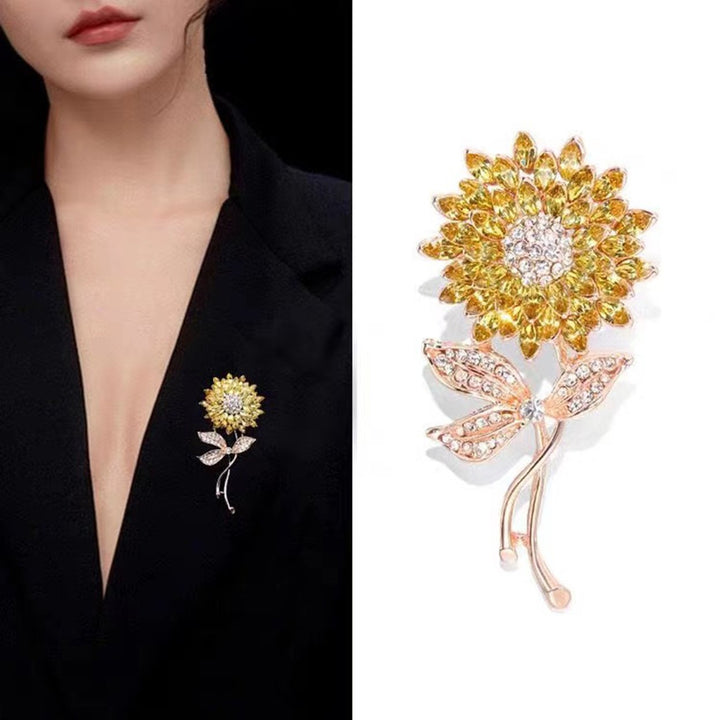 Sunflower Shape Brooch with Faux Pearl Shiny Rhinestones Pin Suit Lapel Badge Clothing Accessories Image 1