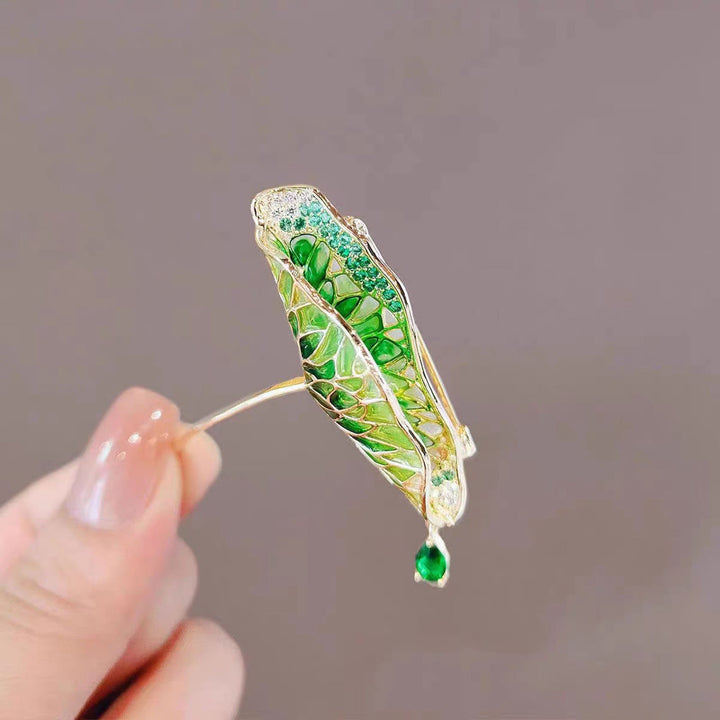 Women Brooch Lotus Leaf Shape Water Drop Enamel Shoulder Bag Suit Coat Collar Hat Clothes Anti-exposure Pin Party Prom Image 3