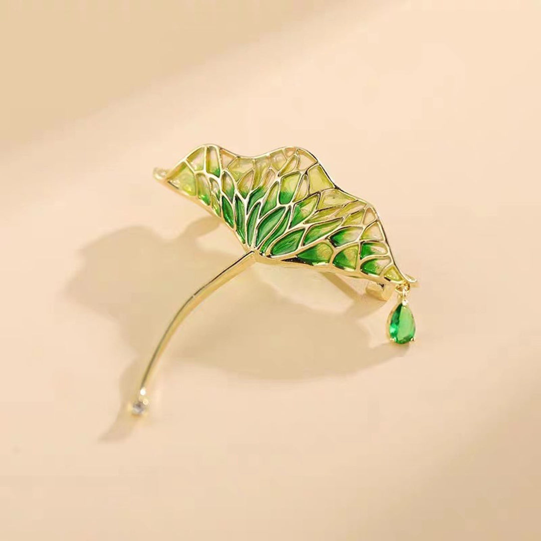 Women Brooch Lotus Leaf Shape Water Drop Enamel Shoulder Bag Suit Coat Collar Hat Clothes Anti-exposure Pin Party Prom Image 4