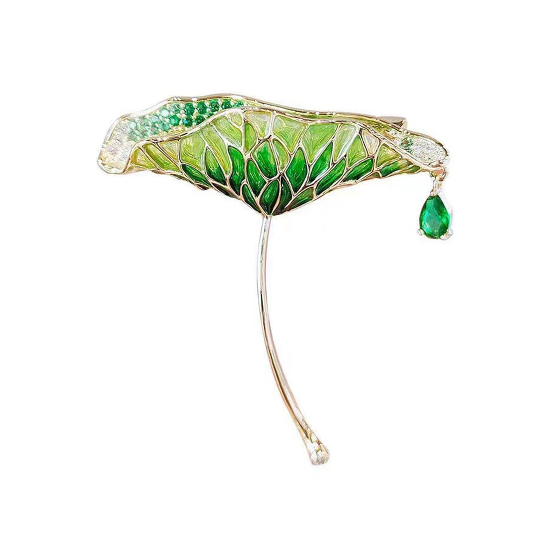 Women Brooch Lotus Leaf Shape Water Drop Enamel Shoulder Bag Suit Coat Collar Hat Clothes Anti-exposure Pin Party Prom Image 4