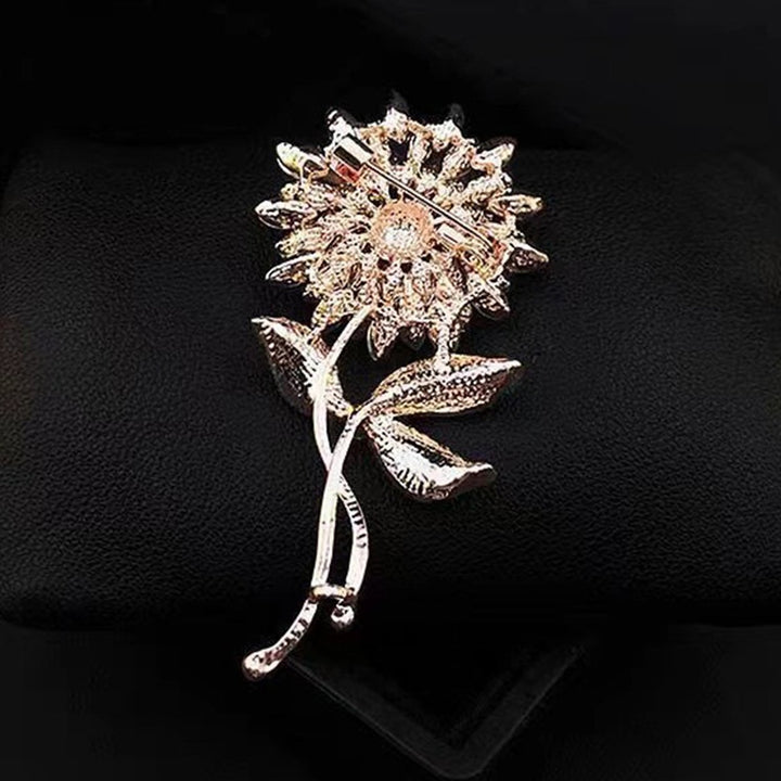 Sunflower Shape Brooch with Faux Pearl Shiny Rhinestones Pin Suit Lapel Badge Clothing Accessories Image 12