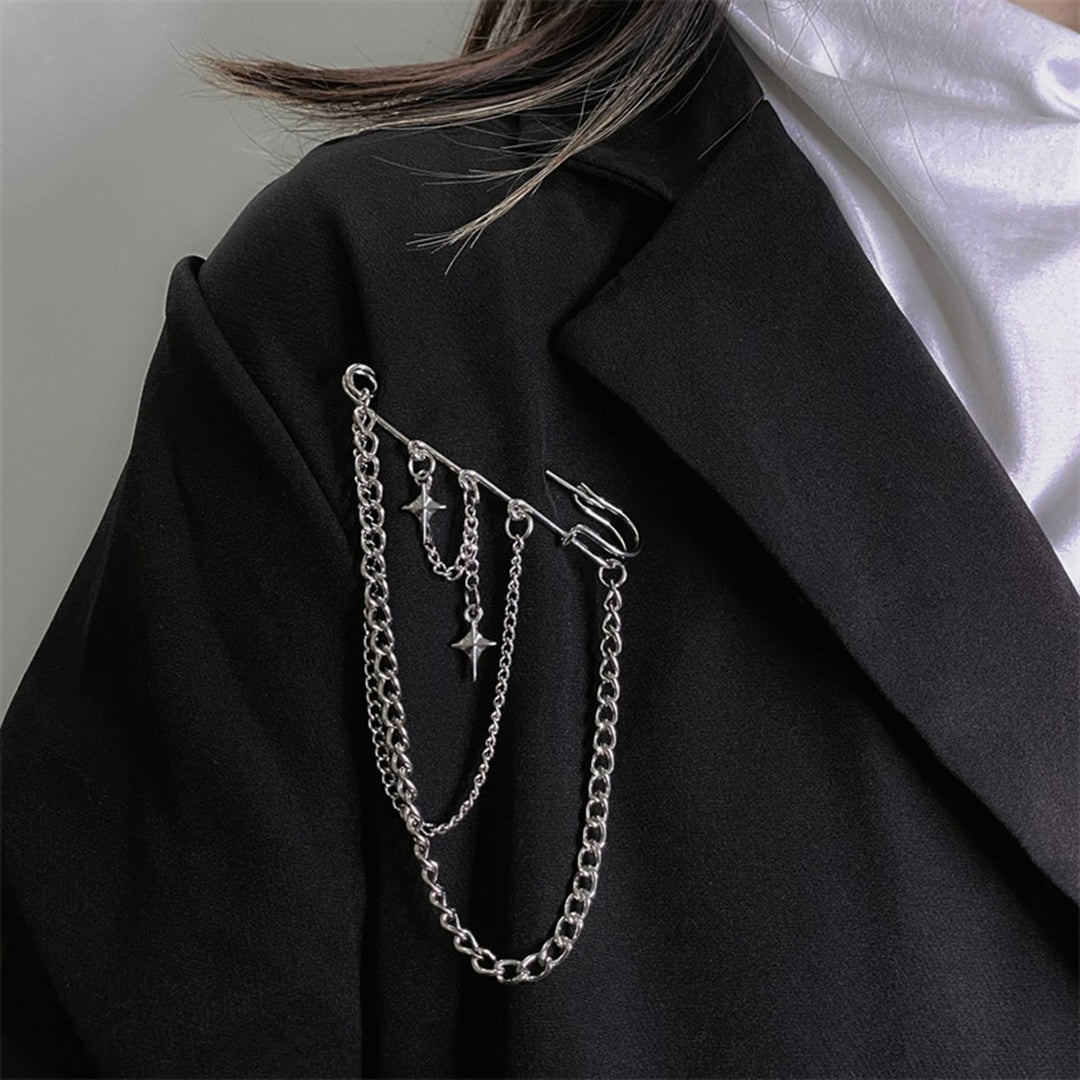 Unisex Clothes Pin Star And Chain Decor Alloy Hip Hop Style Individual Chest Decoration Brooch Party Club Anti-slip Bag Image 1