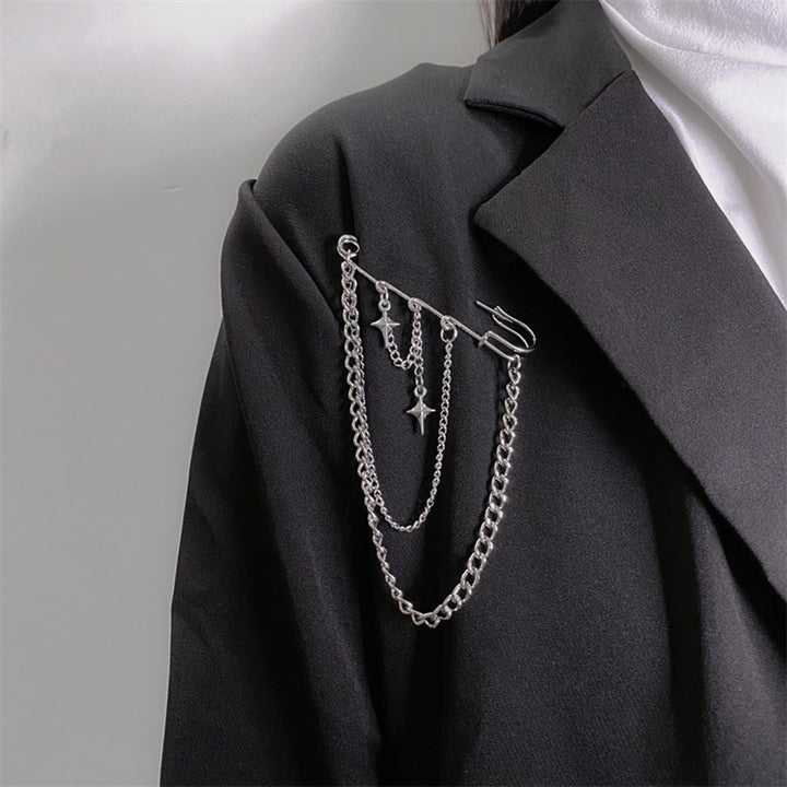 Unisex Clothes Pin Star And Chain Decor Alloy Hip Hop Style Individual Chest Decoration Brooch Party Club Anti-slip Bag Image 2