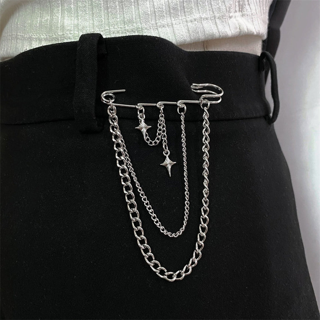 Unisex Clothes Pin Star And Chain Decor Alloy Hip Hop Style Individual Chest Decoration Brooch Party Club Anti-slip Bag Image 3