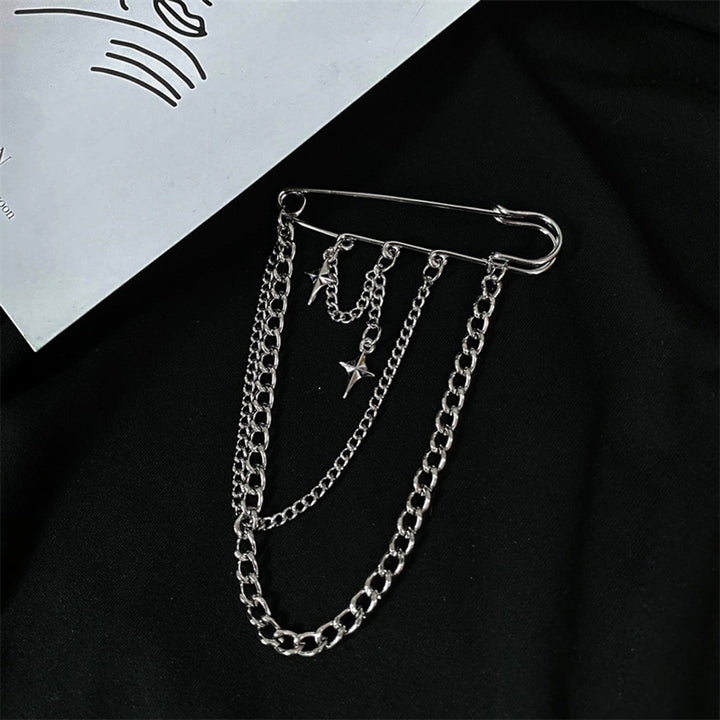 Unisex Clothes Pin Star And Chain Decor Alloy Hip Hop Style Individual Chest Decoration Brooch Party Club Anti-slip Bag Image 4