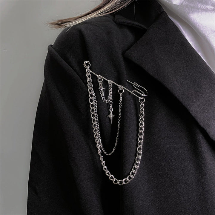 Unisex Clothes Pin Star And Chain Decor Alloy Hip Hop Style Individual Chest Decoration Brooch Party Club Anti-slip Bag Image 7