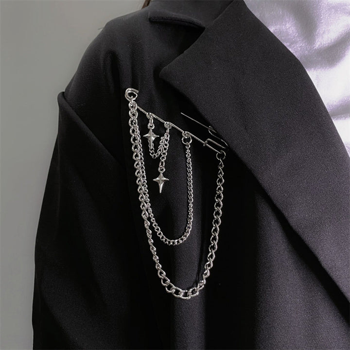 Unisex Clothes Pin Star And Chain Decor Alloy Hip Hop Style Individual Chest Decoration Brooch Party Club Anti-slip Bag Image 8