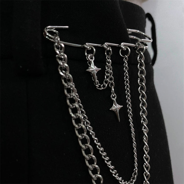 Unisex Clothes Pin Star And Chain Decor Alloy Hip Hop Style Individual Chest Decoration Brooch Party Club Anti-slip Bag Image 9