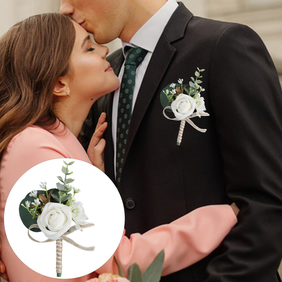 Flower Shaped Bridegroom Brooch Faux Silk Flower Suit Coat Pocket Decorative Corsage Imitation Rose Flower Gown Brooch Image 1