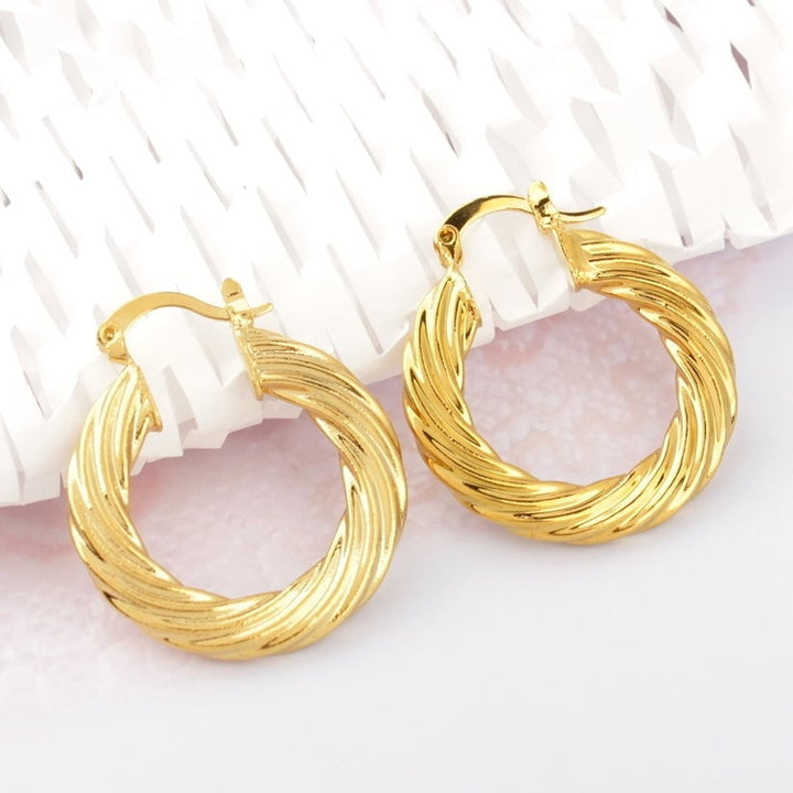 14k Gold Classic Bamboo Hoop Earrings Image 4