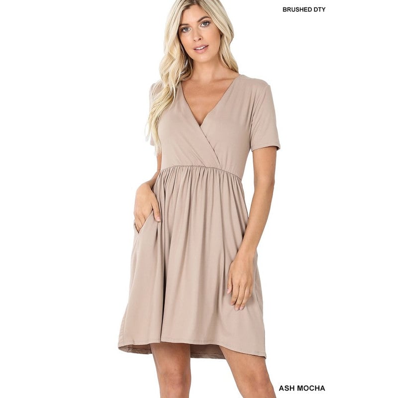 Brushed DTY Buttery Soft Fabric Surplice Dress Image 1