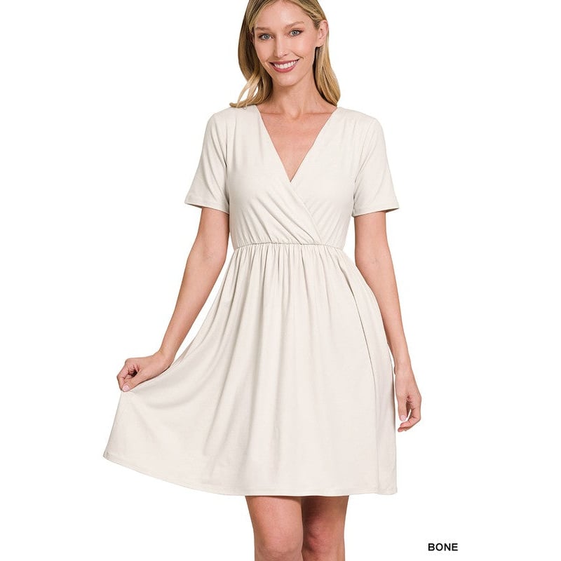 Brushed DTY Buttery Soft Fabric Surplice Dress Image 2