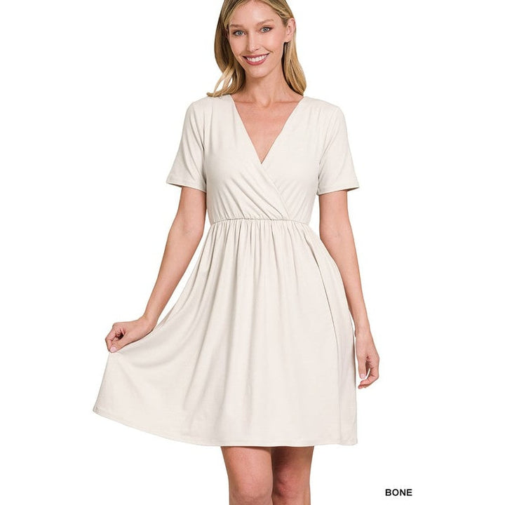 Brushed DTY Buttery Soft Fabric Surplice Dress Image 2