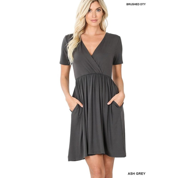 Brushed DTY Buttery Soft Fabric Surplice Dress Image 4