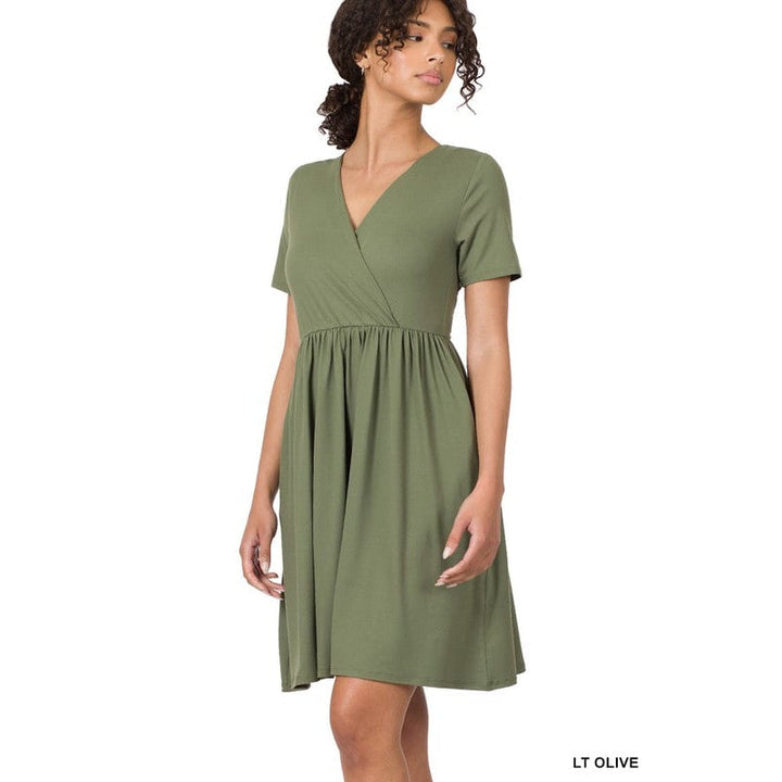 Brushed DTY Buttery Soft Fabric Surplice Dress Image 9