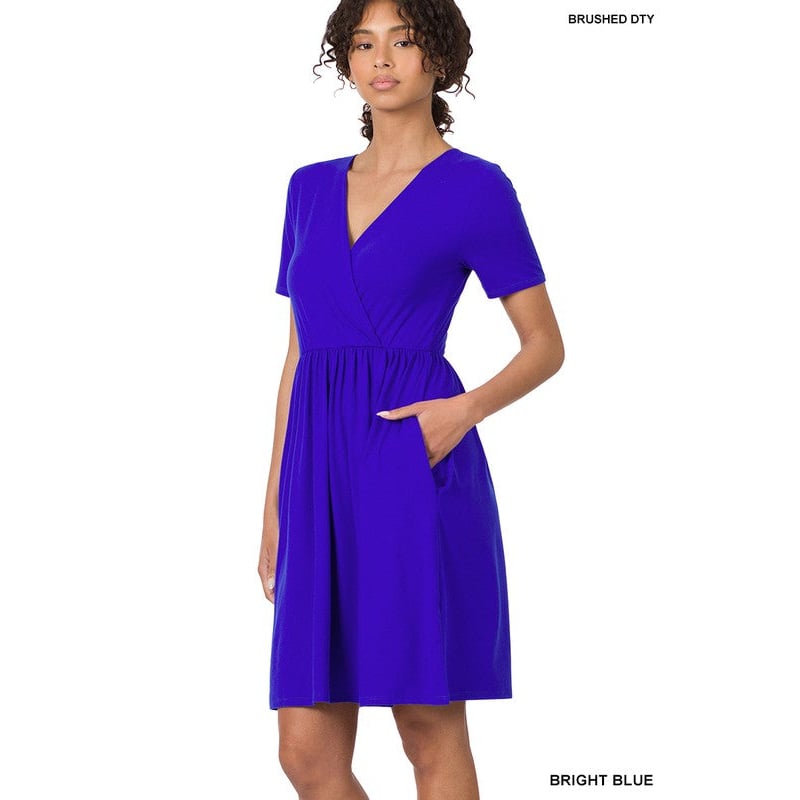 Brushed DTY Buttery Soft Fabric Surplice Dress Image 1