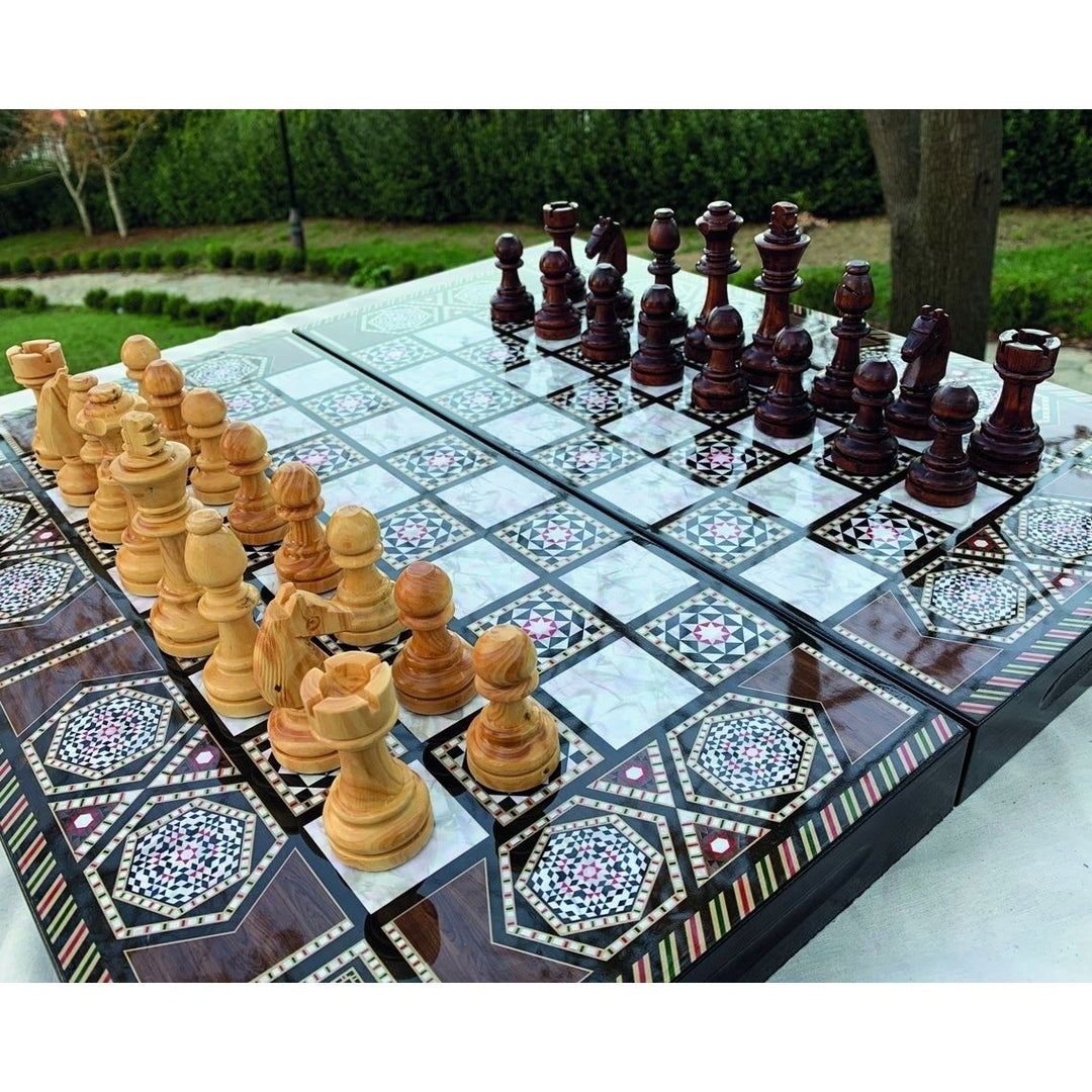 20"inch Backgammon Chess Set for Adults Complete X Large Wooden Game Board Handmade Game Sets Gift Ideas for Dad Husband Image 1