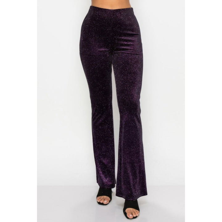 Glittery Flare High-rise Elastic Pants Image 1