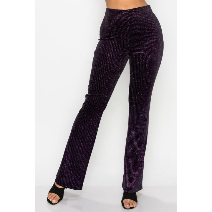 Glittery Flare High-rise Elastic Pants Image 3