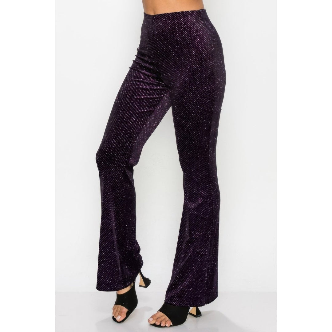 Glittery Flare High-rise Elastic Pants Image 4