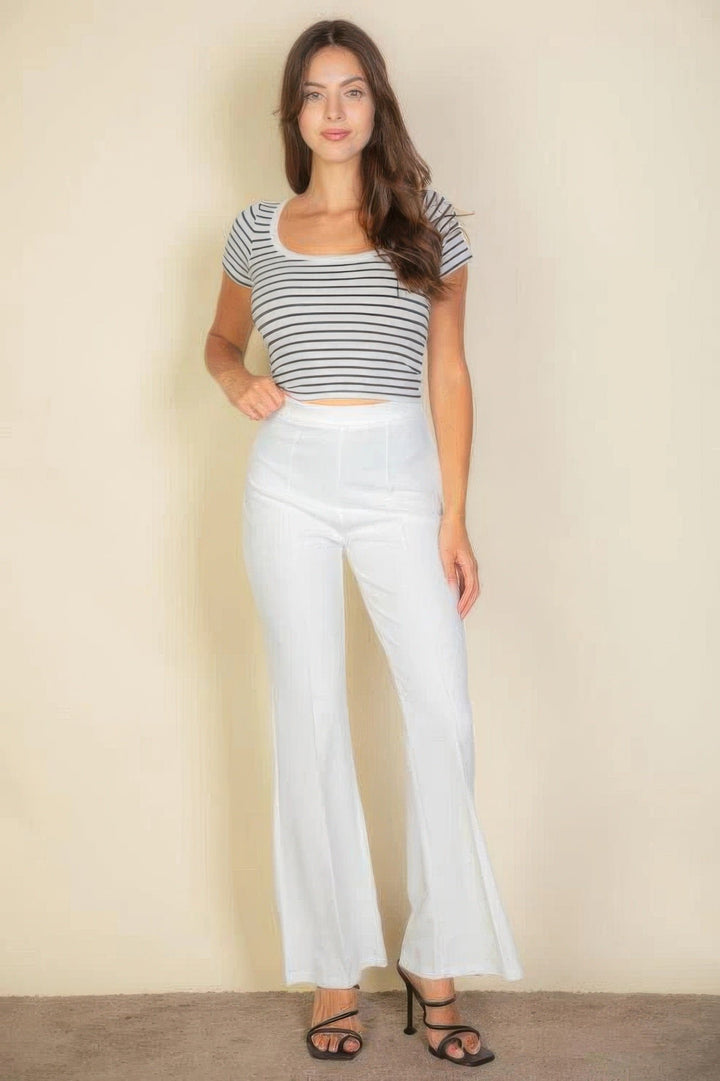 High Waist Stretch Crepe Flare Pants Image 1