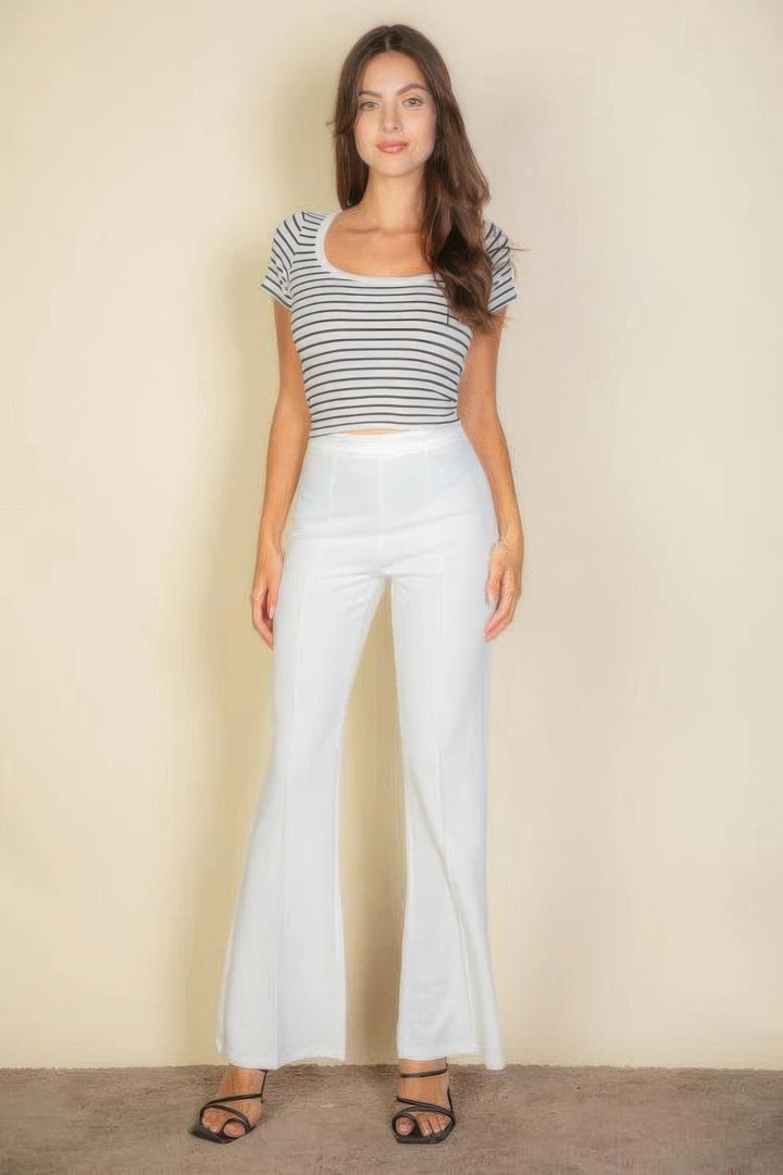 High Waist Stretch Crepe Flare Pants Image 2