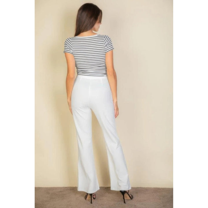 High Waist Stretch Crepe Flare Pants Image 4