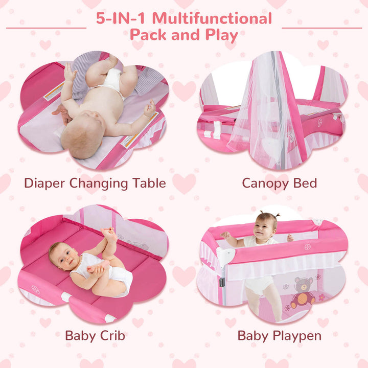 4 in 1 Portable Baby Playard Crib Bed w/Changing Table Canopy Music Box Image 4