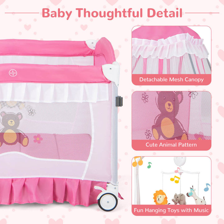 4 in 1 Portable Baby Playard Crib Bed w/Changing Table Canopy Music Box Image 8