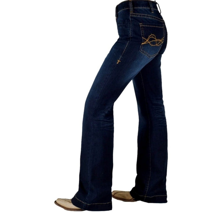 Cowgirl Tuff Western Jeans Womens Platinum High Rise Dark Wash JPLTNM Image 4