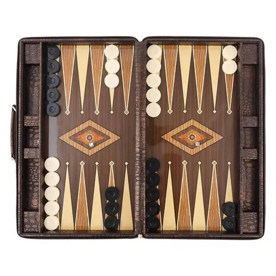 18-inch Premium Leather Backgammon Set for Adults X Large Crocodile Pattern Faux Leather Covering Vintage Board Game Bag Image 1