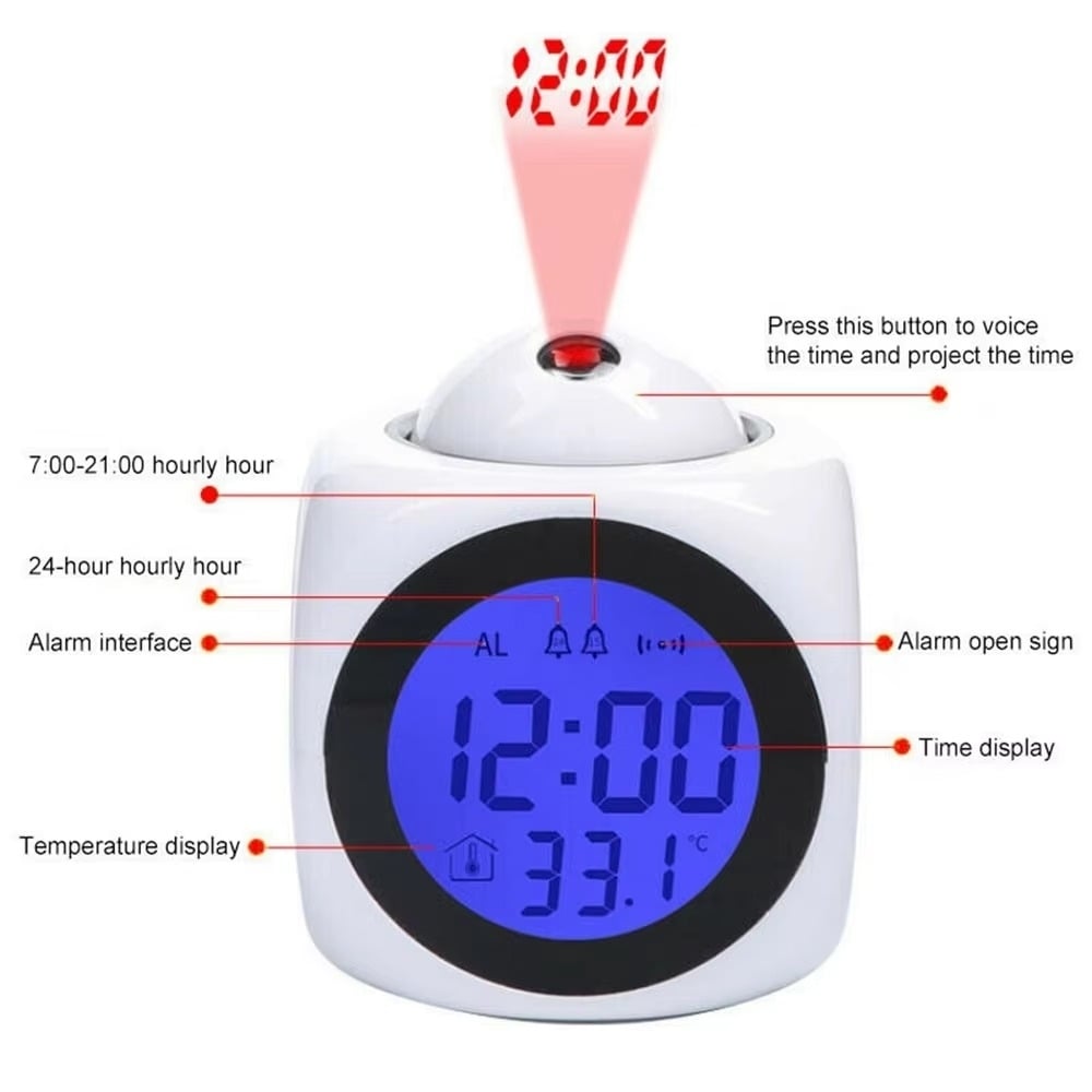 1PCProjection Alarm Clock Ceiling Display Snooze Desk Table Clock Voice Image 8