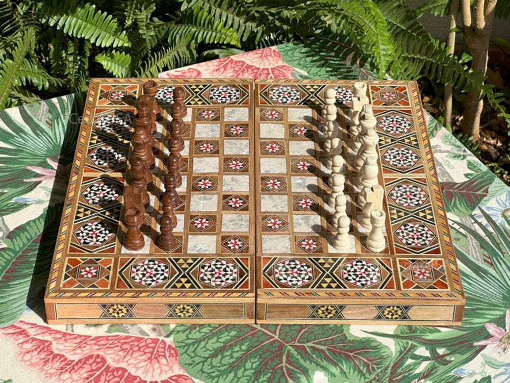 Luxury Backgammon Chess Sets for Adults Inlaid Solid Wooden Chess Game Board Set Handmade Gifts for Dad Husband and Image 2