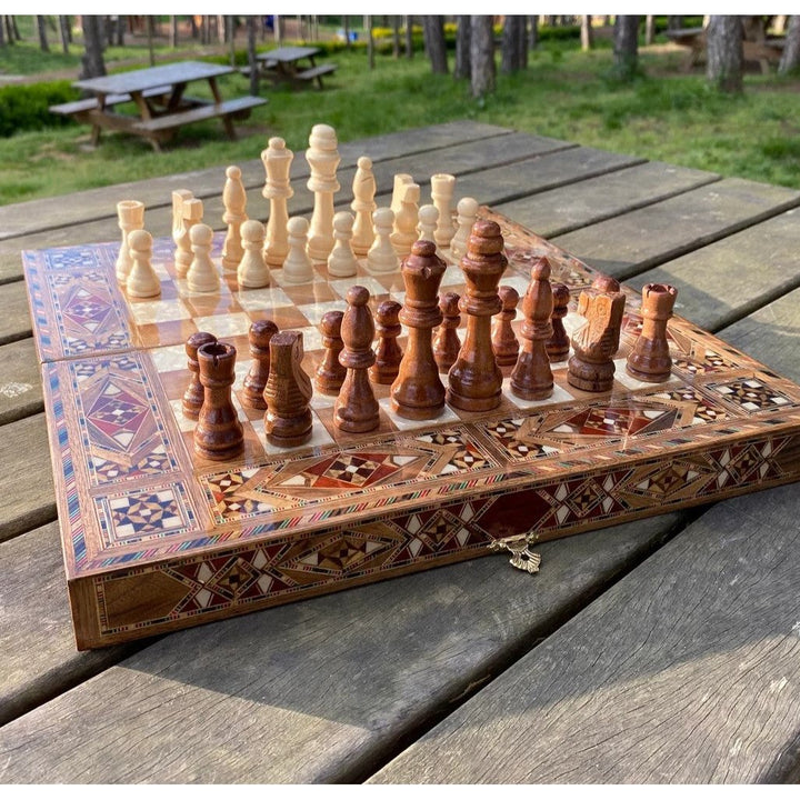 Luxury Backgammon Chess Sets for Adults Inlaid Solid Wooden Chess Game Board Set Handmade Gifts for Dad Husband Image 4