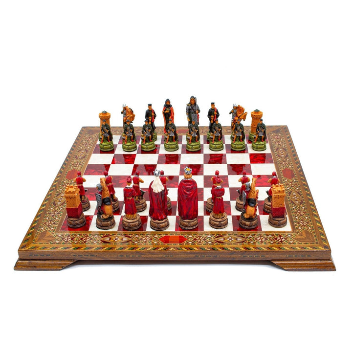 Luxury Chess Set Historical Camelot Hand Painted Chess Pieces Inlaid Solid Wooden Chess Board and Husband Image 3