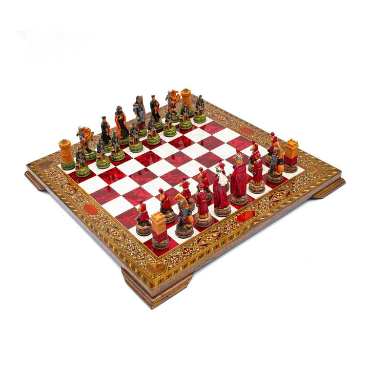 Luxury Chess Set Historical Camelot Hand Painted Chess Pieces Inlaid Solid Wooden Chess Board and Husband Image 4