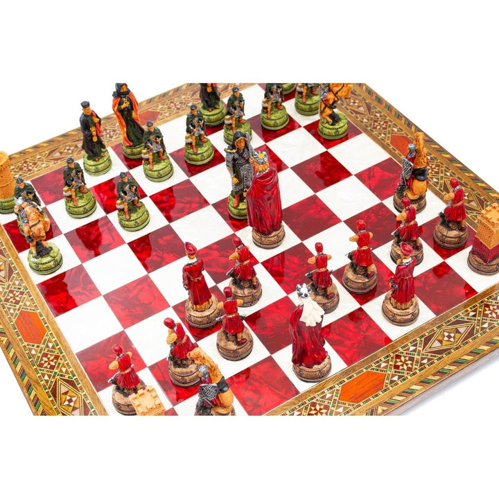 Luxury Chess Set Historical Camelot Hand Painted Chess Pieces Inlaid Solid Wooden Chess Board and Husband Image 6